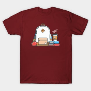 Backpack, book, apple and coffee T-Shirt